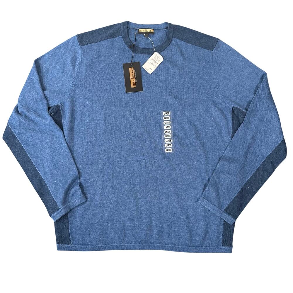 Lenor Romano Men's‎ Long Sleeve Contrast Panel Knit Sweater Blue Size L
